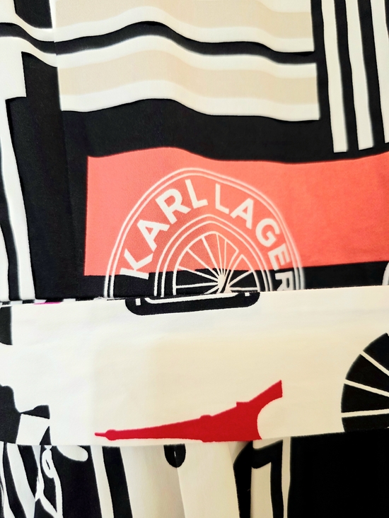 NWT Karl Lagerfeld Paris Logo Printed Shirt Dress Black White Coral Pink - US 2 - Picture 8 of 12